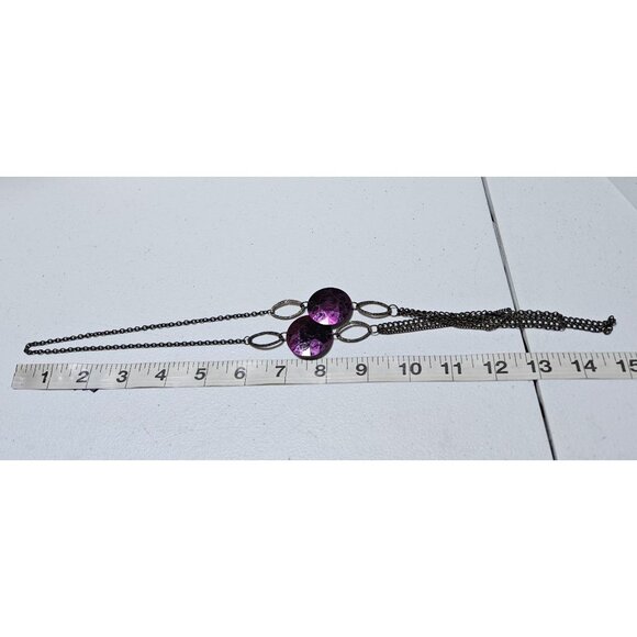 Elegant Purple Disc Silver Chain Multi Strand Statement Necklace Fashion Jewelry - Picture 4 of 5